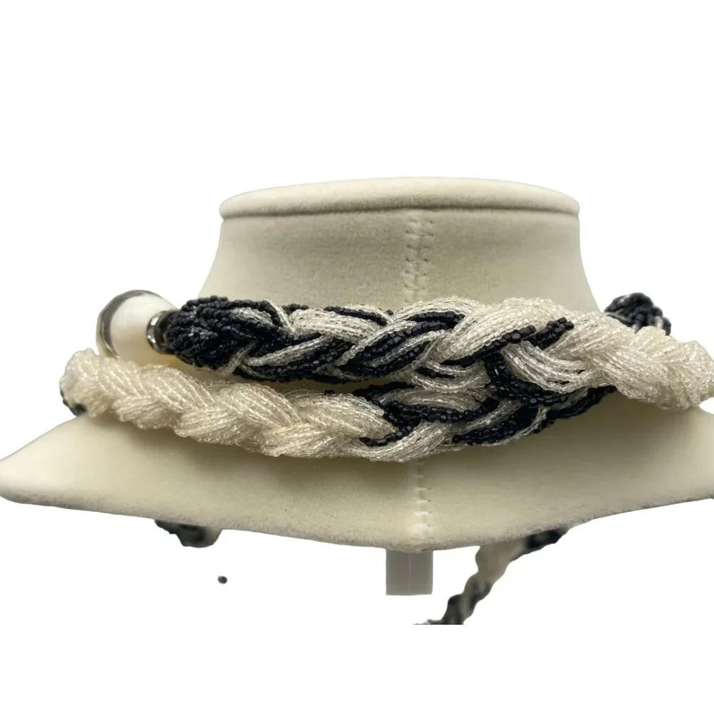 Vintage Art Deco Roaring 20s Black White Beaded Rhinestone Celluloid 50 Necklace - Picture 7 of 10